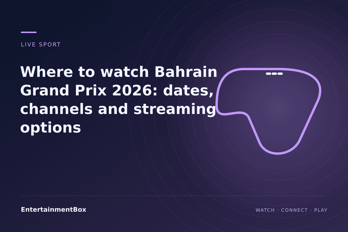 EntertainmentBox editorial cover: Where to watch Bahrain Grand Prix 2026: dates, channels and streaming options
