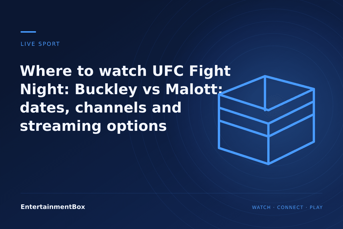 EntertainmentBox editorial cover: Where to watch UFC Fight Night: Buckley vs Malott: dates, channels and streaming options