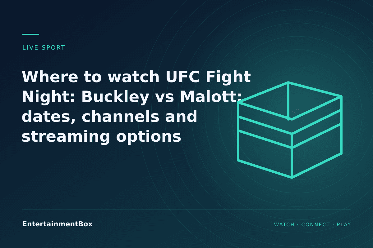 EntertainmentBox editorial cover: Where to watch UFC Fight Night: Buckley vs Malott: dates, channels and streaming options