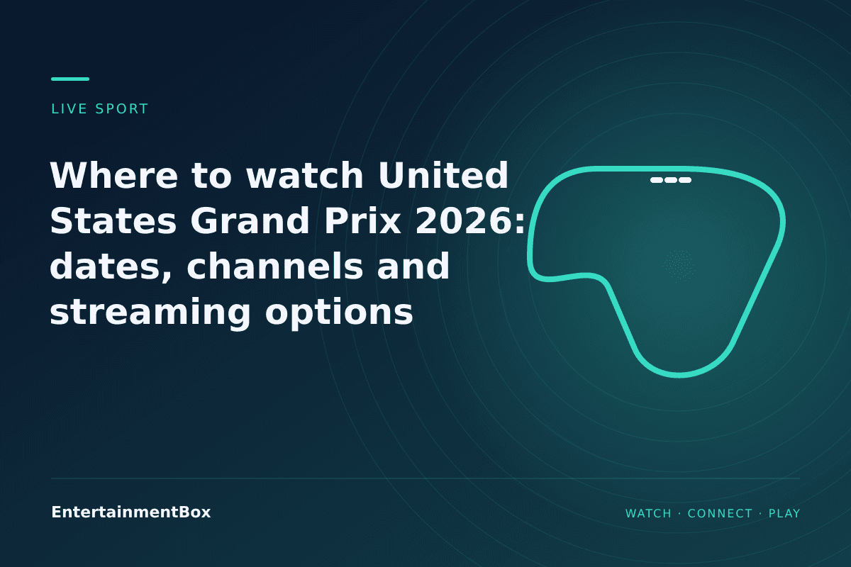 EntertainmentBox editorial cover: Where to watch United States Grand Prix 2026: dates, channels and streaming options