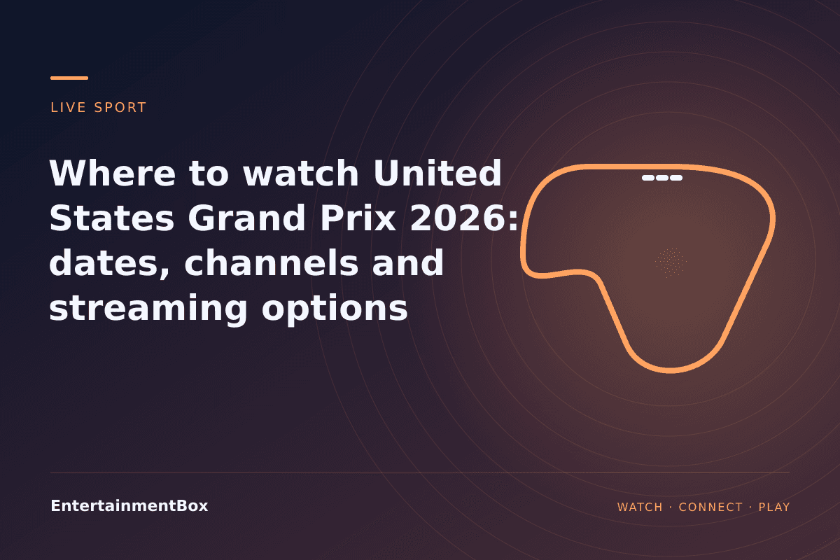 EntertainmentBox editorial cover: Where to watch United States Grand Prix 2026: dates, channels and streaming options